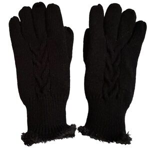 Ladies Black Cableknit Gloves with Velvety Soft Lining, One Size